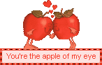 a blinkie with two apples holding hands on top of it that says you are the apple of my eye